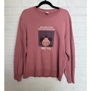 Disney Uniqlo Collab Pink Vintage Print Mickey Mouse Sweatshirt Oversized sz L